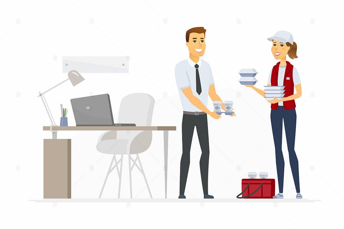Food Delivery at Apple Spice cartoon of food being delivered to businessman